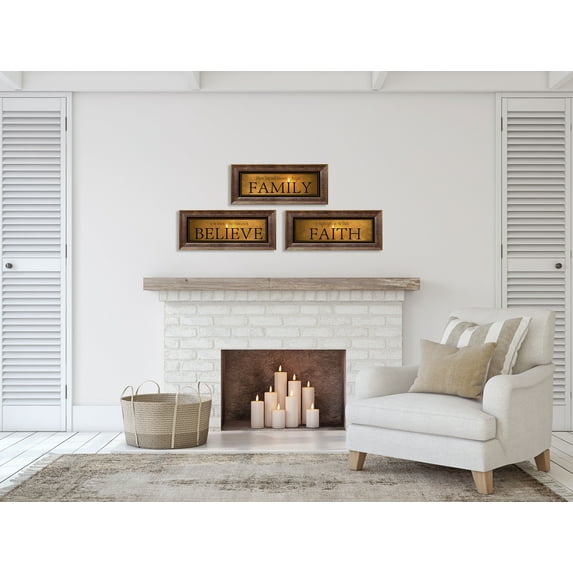 Gango Home Decor Contemporary Family, Believe, & Faith; Three 18x6in Art Prints in Black Frames