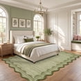 thumbnail image 2 of Garvee 9'x12' Scalloped Wavy Border Area Rug Neutral Washable Carpet, Non Slip Minimalist Striped Floor Rug for Living Room Bedroom Home Office, Green, 2 of 6