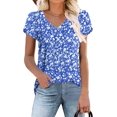 thumbnail image 1 of 2023 Camiseta de manga corta con pétalos para mujer Tops casuales con cuello en VFloral Azul BlancoMedio esquí esquí Gafas de esquí, 1 of 1
