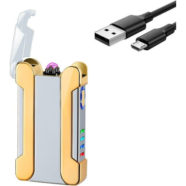 YOZWOO Electric Lighter Creative Double arc Windproof Lighter with Projection, arc Lighter Plasma Lighter Rechargeable USB Lighter with LED Battery Indicator (Silver)