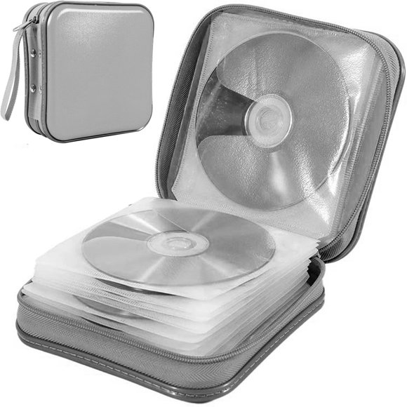 40 Capacity CD Case, Hard Plastic DVD Case Portable Zipper CD Case Holder Large Storage Disc Wallet Bag for Car Home Travel