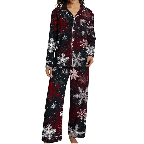 Christmas Two Piece Pajama Sets for Women Casual Print Long Sleeve Top and Pant Suit