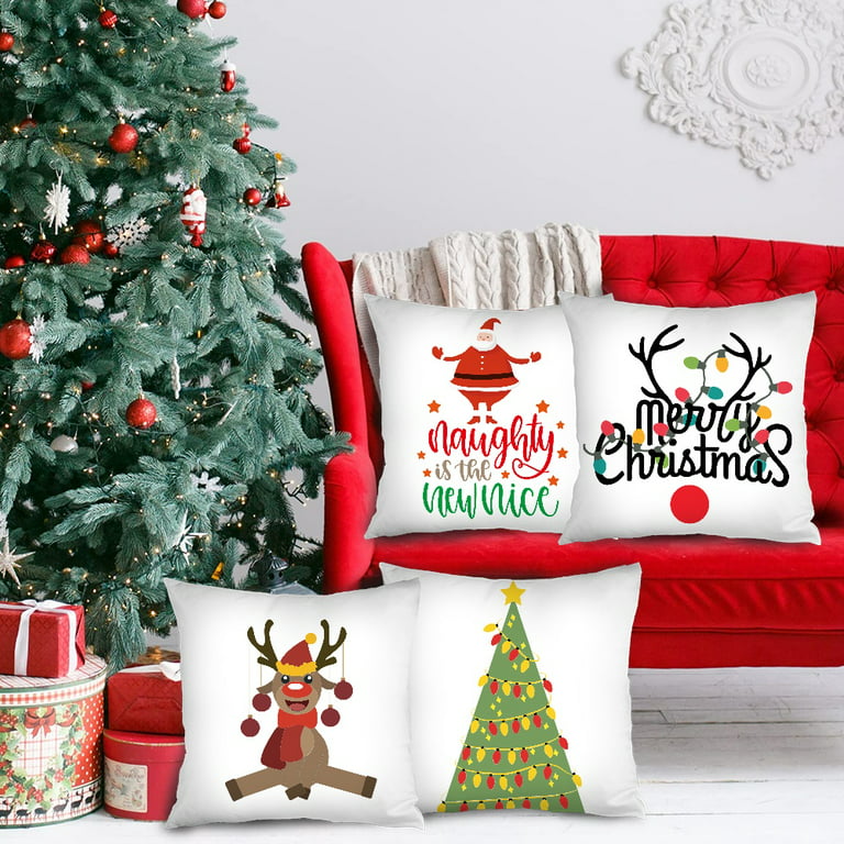 Set of 4 Christmas 18 x 18 Pillow Covers with 4 Bonus Coasters (Tree, –  creatrillonline