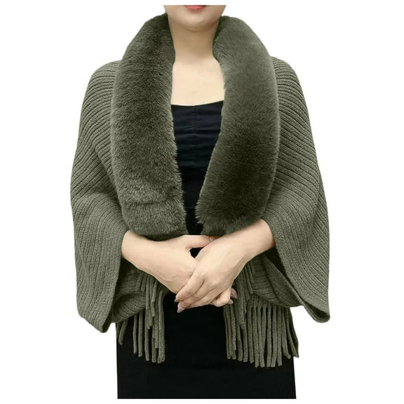 BAODANN Permitime Shawl Knitting Thick Women's Loose Shawl with Collar Soft Warm Knitted Shawls & Wraps Wool for Women Winter Travel Wrap Scarf Cloak for Women plus Size Formal Jacket Long Coat