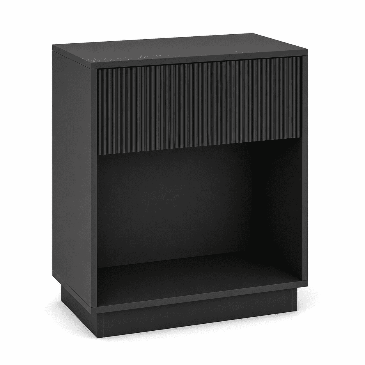Fluted Nightstands Set of 2 Modern Bedside Tables with Drawer and Storage Shelf Mid Century Wood End Tables for Bedroom Living Room Sofa Side and Home Office Black