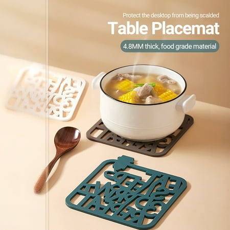 

Hesroicy Table Placemat Heat-insulated Anti-skid Hollow Inverted Letter Design Soft Silicone Table Bowl Mat for Home