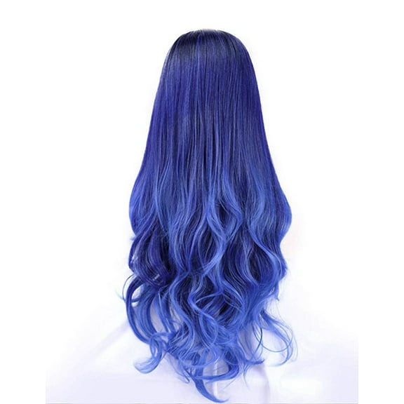 Women Long Curly Straight Wavy Synthetic Full Hair Wig Pink Purple Cosplay