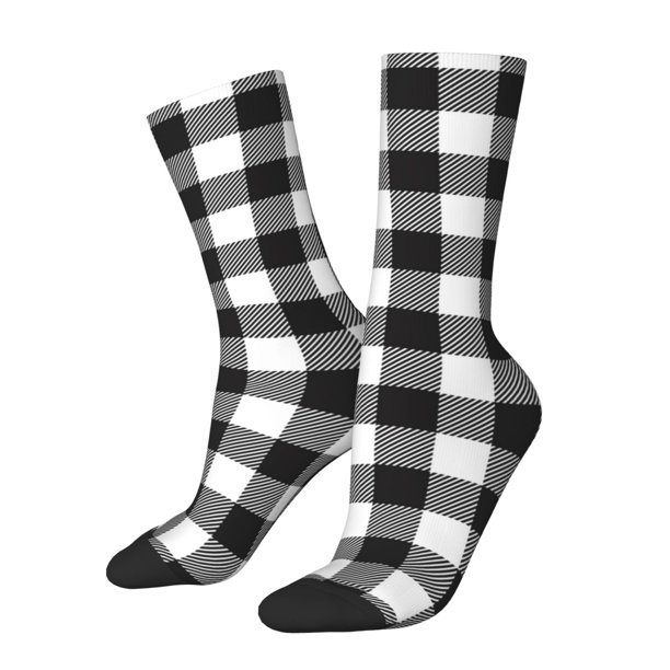 Balery Black White Plaid Calcetas Largas con Estampado para Hombre y Mujer – Suaves y Transpirables, Talla Única (US 5-11)
