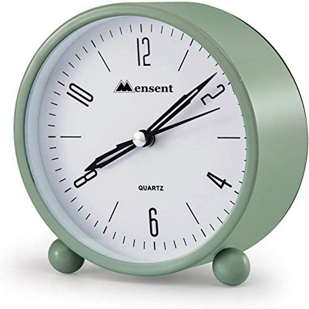 Alarm Clock.Mensent 4 inch Round Silent Analog Alarm Clock Non Ticking
