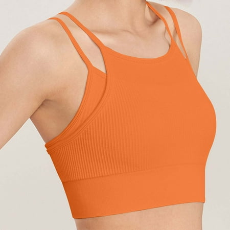 Mrasaso Summer Savings! Women Beach Fashion Women Nylon Braear Women s Solid Color Backless Yoga Sports Bra Ventilated and Wireless No Steel Rim(1pc Bra) Orange|L