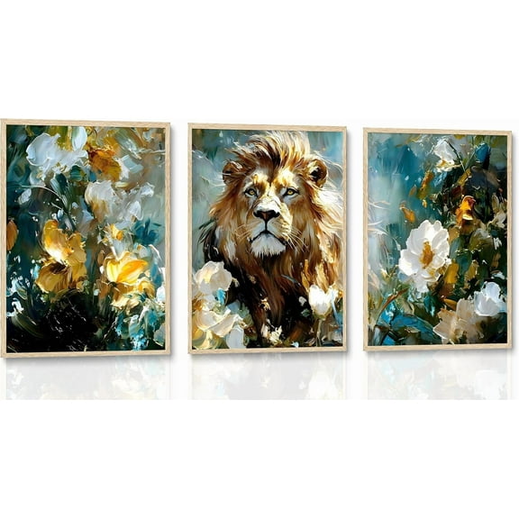 Black and White Lion Family Triptych Wall Art Canvas Paintings Animal Posters Prints Pictures Wall Decor for Bedroom Living Room Office Decoration
