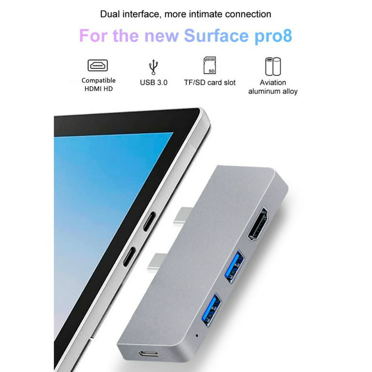 Surface Pro X Hub Station d'accueil 6 en 2 pour Microsoft Surface Pad  Portable avec Port HDMI 4K, Port de Type-C, 1 Port USB 3.0 1 Port USB 2.0