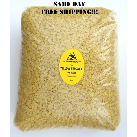 YELLOW BEESWAX BEES WAX ORGANIC PASTILLES BEADS PREMIUM 100% PURE 5 LB