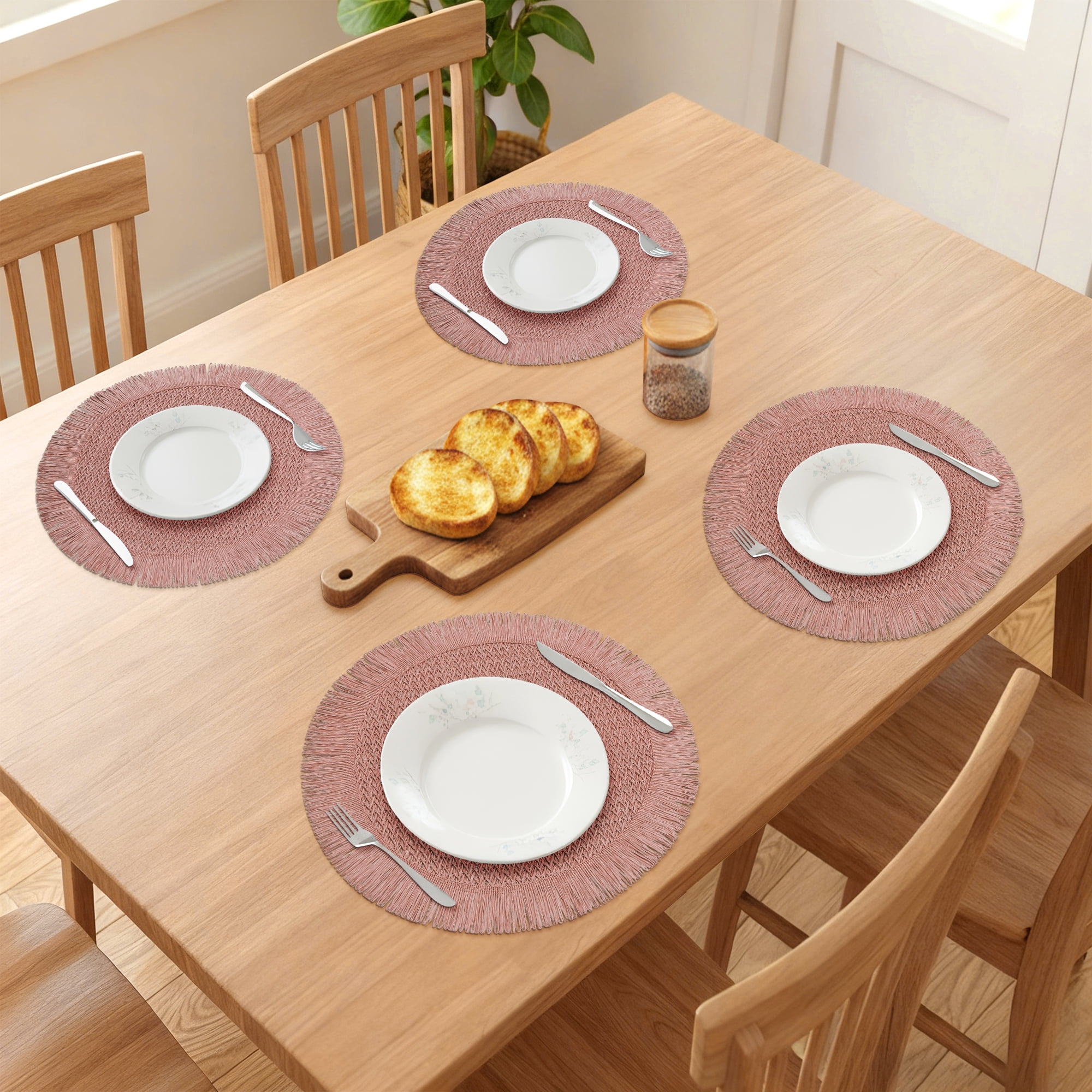 Unique Bargains Set of 6 Rustic Woven Placemats for Dining Table Decor Pink