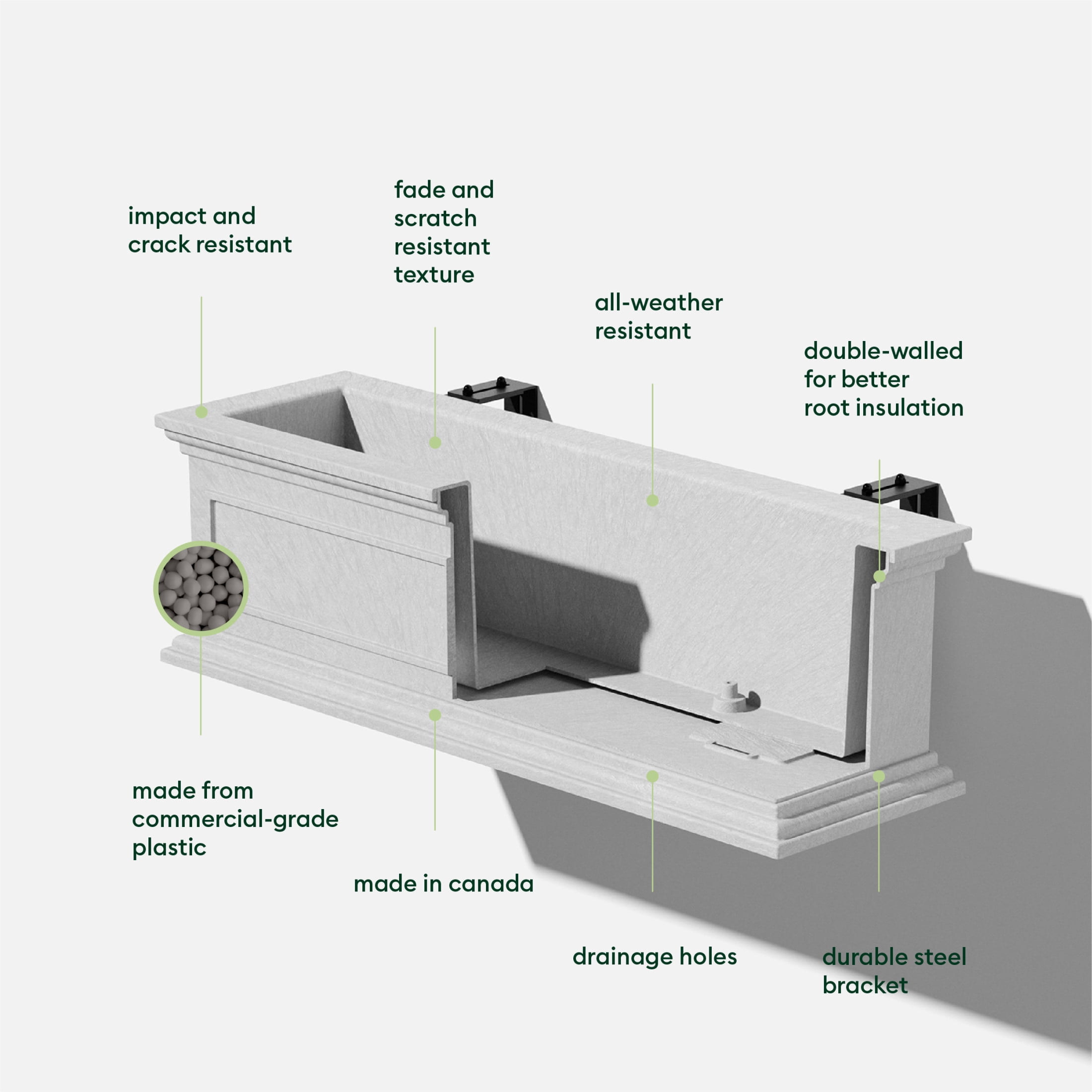 Veradek Brixton Railing Window Box 36" Plastic Planter - Gray