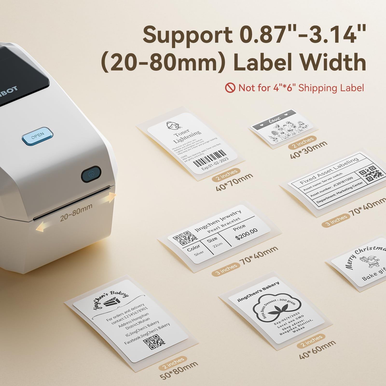 NIIMBOT Thermal Label Printer, 3" Bluetooth Label Printer for Business And Industry,Printing Pictures, Text, Barcodes, Support Bluetooth/USB/wifi(Whtie)