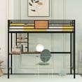 thumbnail image 2 of Metal Loft Bed with L-shaped Desk and and Shelf, Twin Size Metal Loft Bed Frame with Full-Length Guardrail and Ladder, Multifunctional Loft Bed for Boys Girls, Space-Saver, No Spring Box Needed, Black, 2 of 7