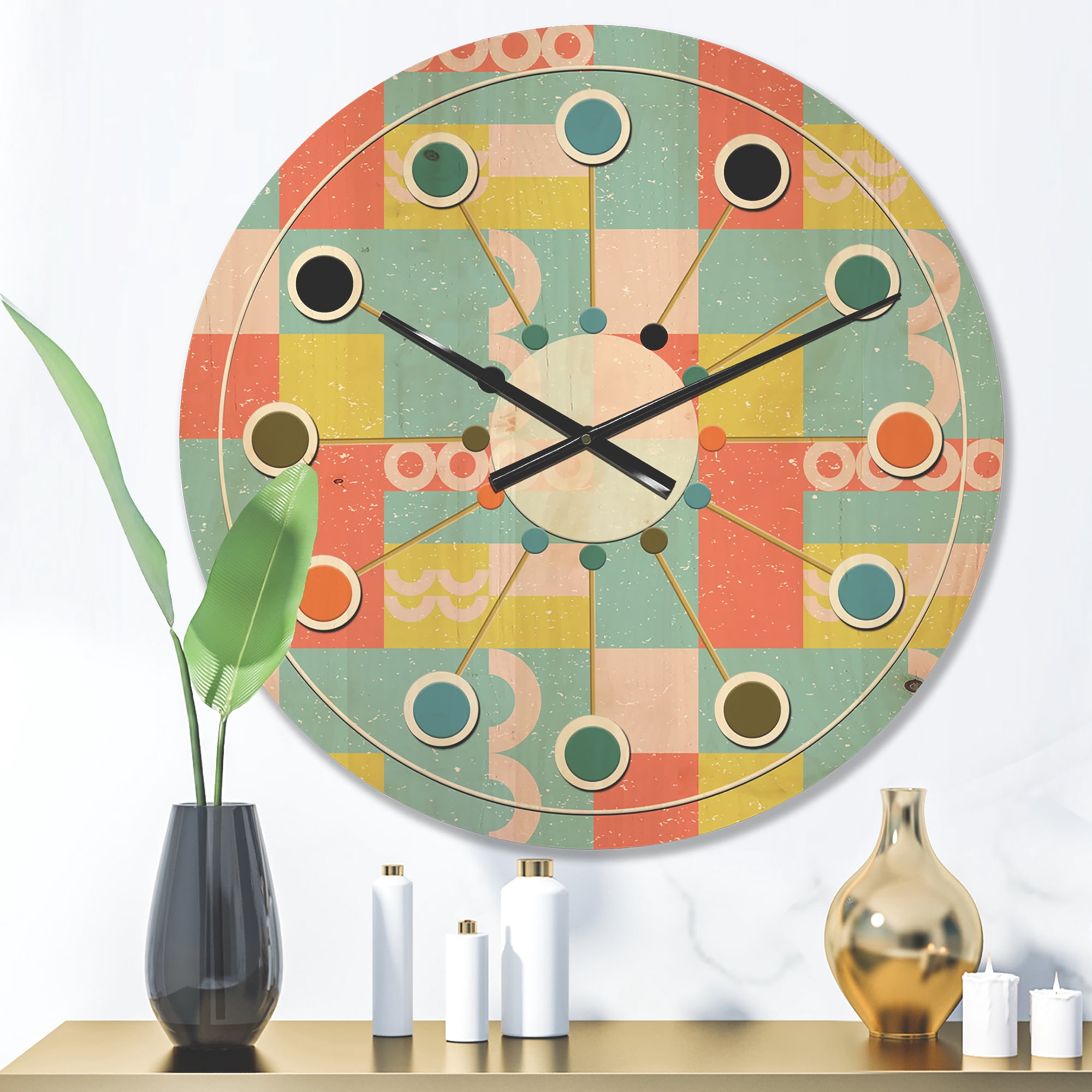 Designart 'Abstract Retro Design IX' Mid-Century Modern Wood Wall Clock