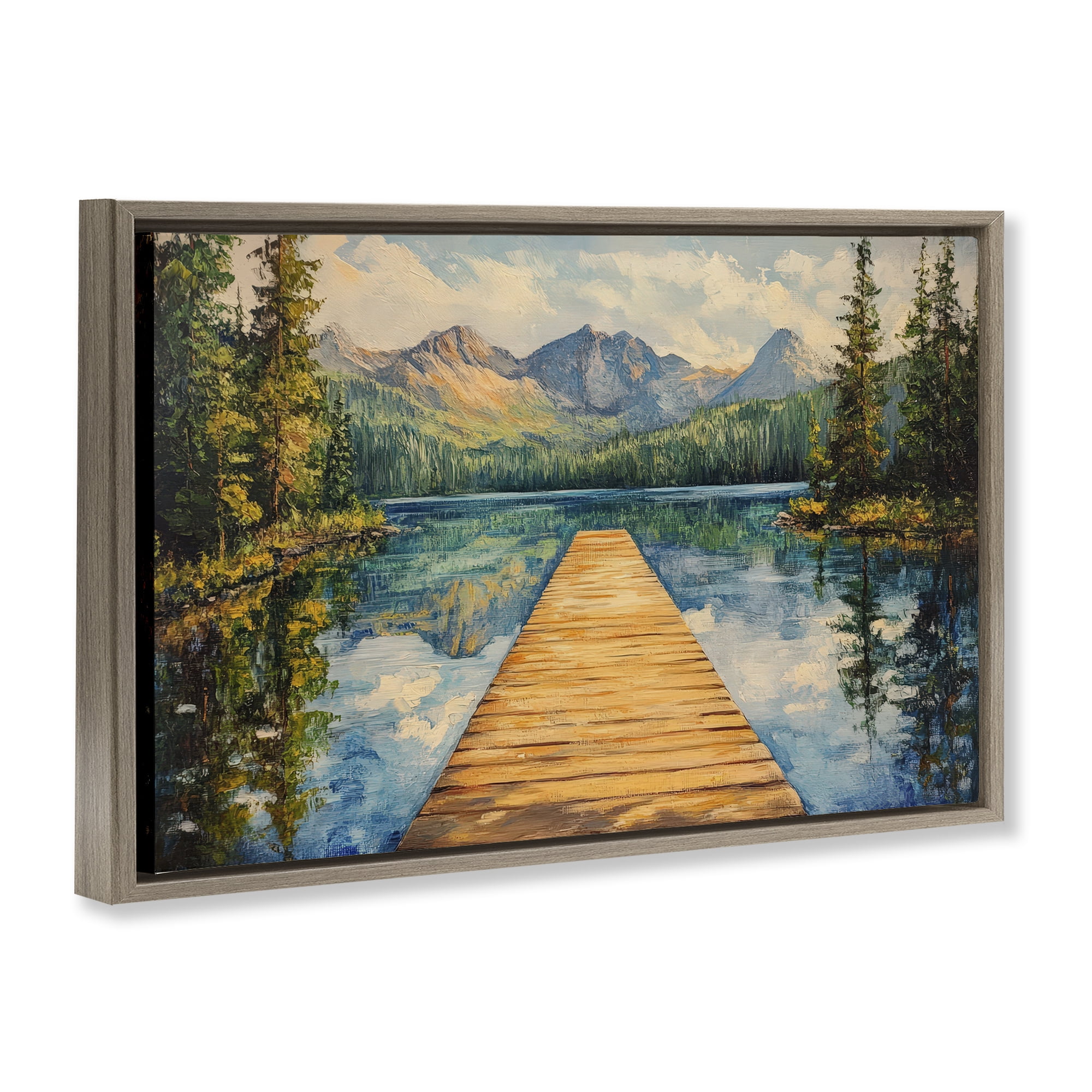 Stupell Industries Dock in The Mountains Brown Framed Floater Canvas Wall Art, design by Petal Prints Design