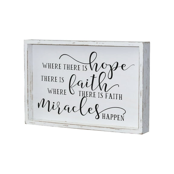 Parisloft Where There Is Hope There Is Faith Wood Wall Framed Sign, White Washed, 11.8"W x 7.8"H