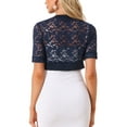 thumbnail image 3 of INSPIRE CHIC Women's Bolero Shrug Satin Panel Short Sleeves Lace Open Front Crop Cardigan XS Dark Blue, 3 of 6