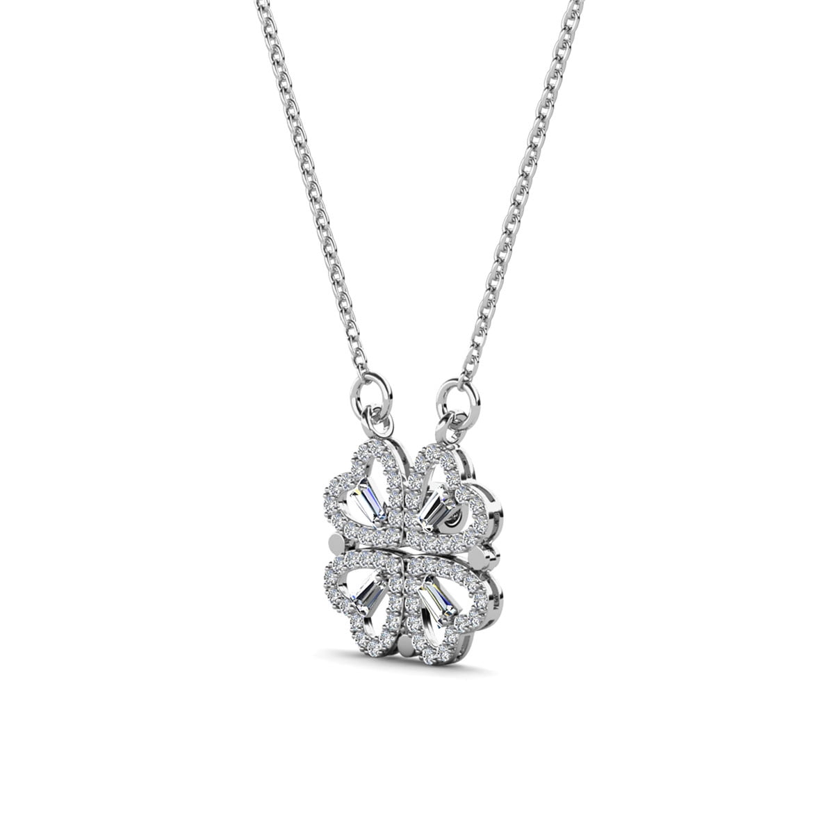 Cate & Chloe Posie 18k White Gold Plated Heart Clover Necklace with Swarovski Crystals for Women