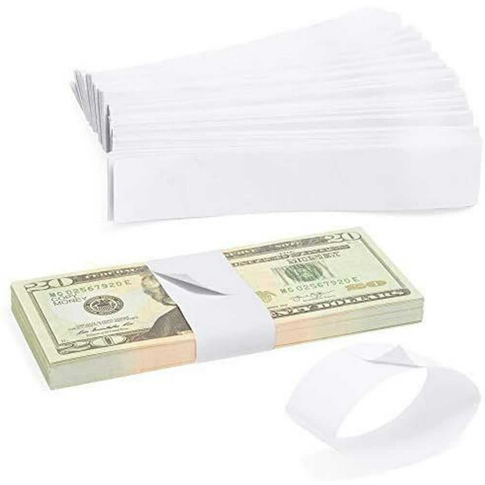 300Pack Blank White Paper Currency Money Band Straps, No Denomination