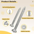 thumbnail image 3 of Deck Screws (#7x1-5/8") 400Pcs, 410 Stainless Steel Wood Screw Decking Screws with T15 Torx Drive Head - for Wood Fence, Table, Chairs, Silver, 3 of 7