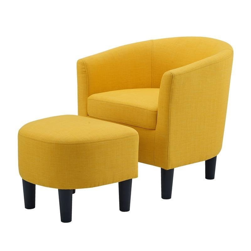 yellow barrel chair with ottoman