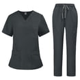 thumbnail image 3 of Zorvxlyn Medical Uniform Women's Scrubs Set 2 Piece Stretch V-Neck Top and Cargo Pant Scrub Set Solid Color Nurse Uniform with Pocket Gray L, 3 of 8