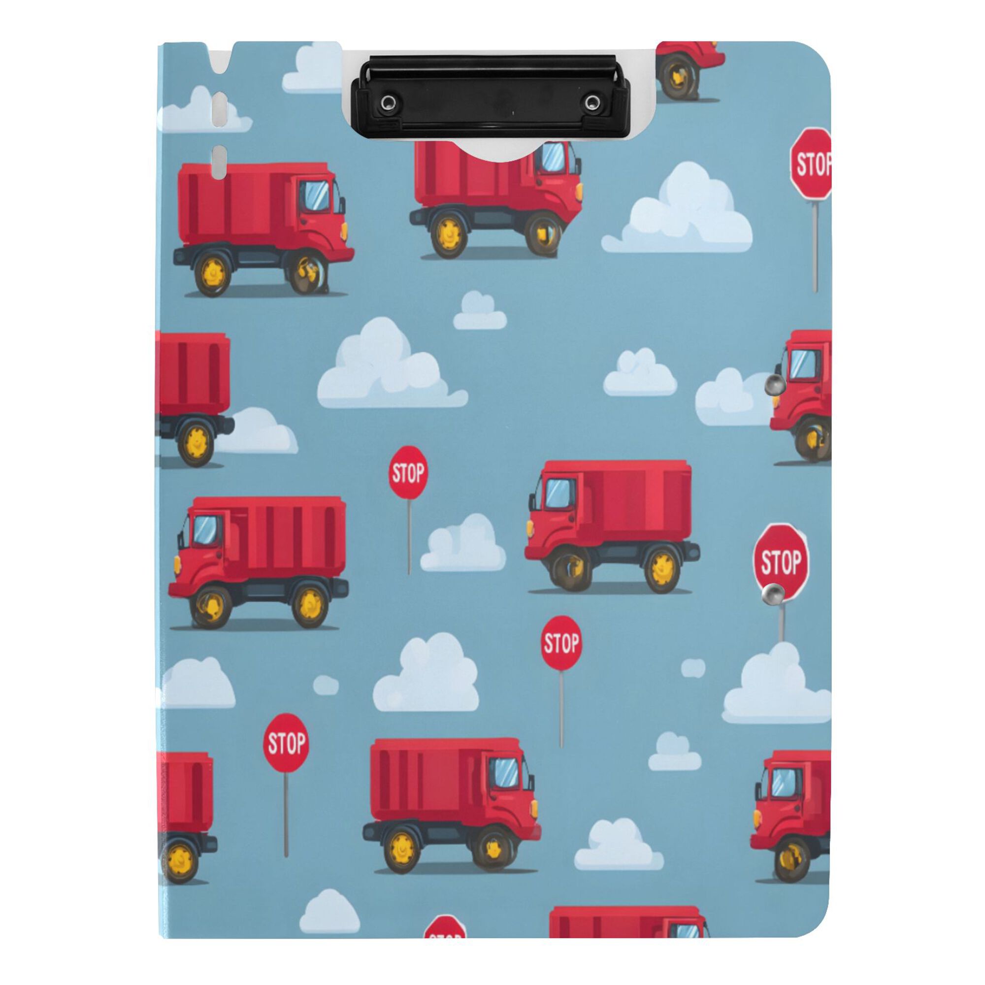 FORMRS A4 Clipboard Folder with Pen Holder Horizontal Foldable School Office Binder, Blue Truck Pattern