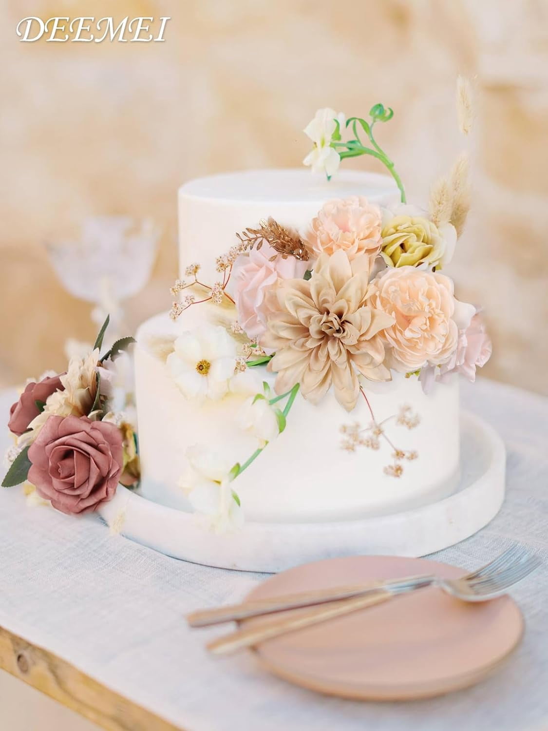 Artificial Flowers Combo Box Set Rose Silk Mix Peony Fake Flowers with Stems for DIY Bridal Wedding Bouquets Centerpieces Baby Shower Party Home Decorations Cream White