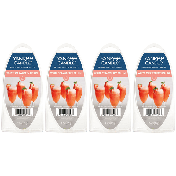 Yankee Candle White Strawberry Bellini Fragranced Wax Melts, 6 Wax Spheres per Package, Pack of 4 (24 Cubes Total)