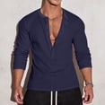 thumbnail image 2 of USNSM Men's Waffle Henley Shirts Long Sleeve T-Shirt Stylish Casual V-neck Button Placket Slim Fit Tee Thermal Underwear Blue XXL, 2 of 8