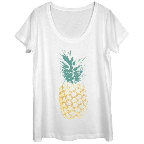 Women's Lost Gods Distressed Pineapple  Scoop Neck White 2X Large