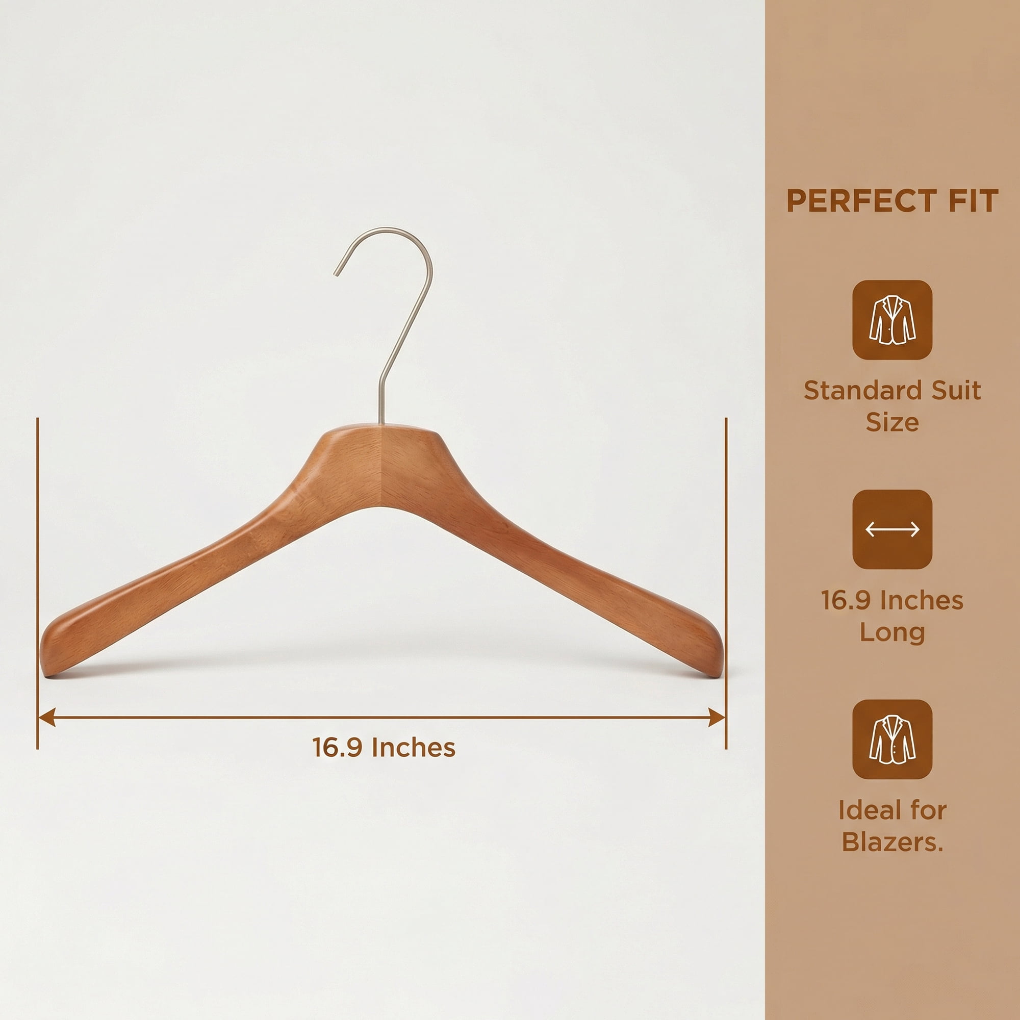 Unique Bargains 2 Pcs Wood Non-Slip Space Saving Hangers for Clothing Brown 16.9inch