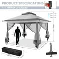 thumbnail image 4 of COBIZI 11x11 Pop Up Gazebo One-Push Canopy Tent,Carpas Para Patio, Outdoor Canopy Shelter with Double Roof Ventiation 121 Square Feet of Shade for Lawn, Garden, Backyard and Deck,Gray (Upgraded 2.0), 4 of 12