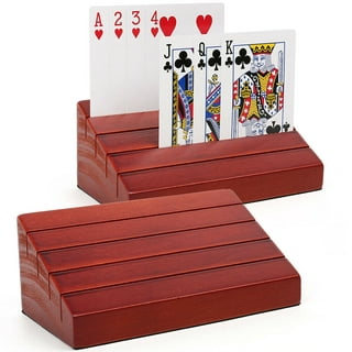 OwnMy Set of 4 Wooden Card Holders for Playing Cards, 13 Curved Wood Card Organizer Cardholder Card Game Accessories, Playing Cards Holder Card
