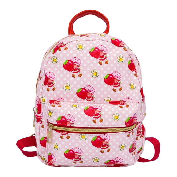Fast Forward Strawberry Shortcake 10” PU Small Backpack – Cute Mini Daypack with Front Pocket