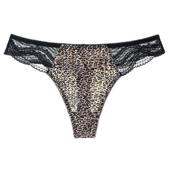 Braguitas de seda de hielo con estampado de leopardo sin costuras, sexys, de encaje, transparentes, seductoras, de alta elasticidad, de cintura baja, de algodón, ropa interior en forma de T para mujer