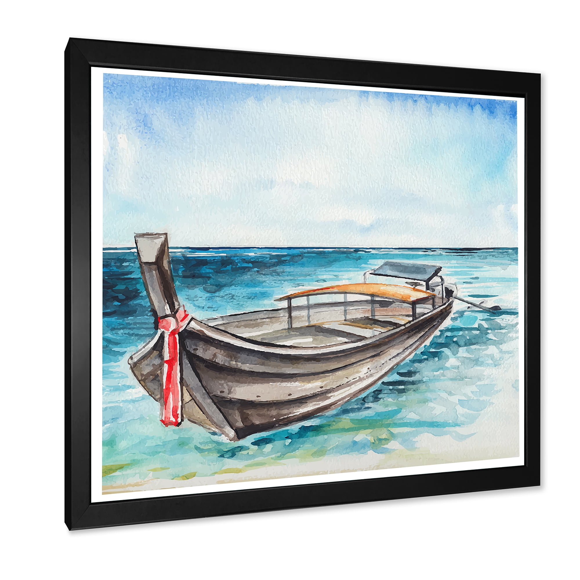Designart 'Little Boat At The Lake Shore' Nautical & Coastal Framed Art Print