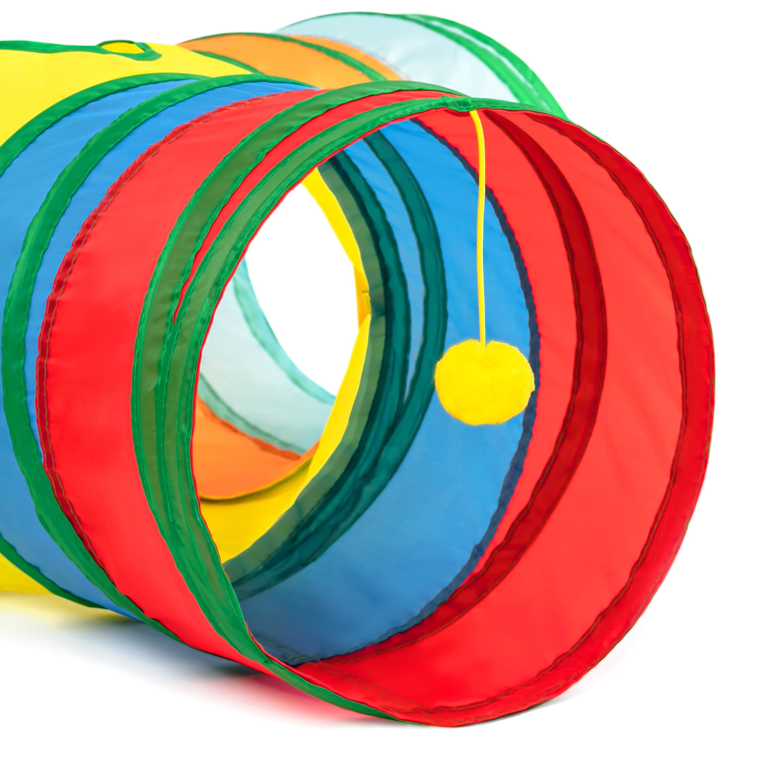 mirlewaiy Pet Cat Tunnel Collapsible Toy, 3-Way Kitty Tunnel with Peek Hole & Ball - Indoor Play Tube for Cats, Kittens, Puppy, Rabbit, Rabbit Rainbow