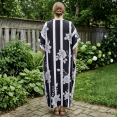 thumbnail image 4 of Oussum Kaftan Dresses for Women Striped Black Maxi Dress, Polyester V-Neck Kimono 3/4 Sleeve Cruise Wear, One Size 1X–3X, 4 of 5