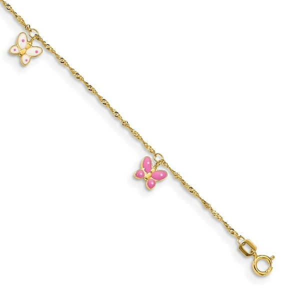 Auriga Fine Jewelry 14K Yellow Gold Enameled Butterfly Anklet 10inch for Women