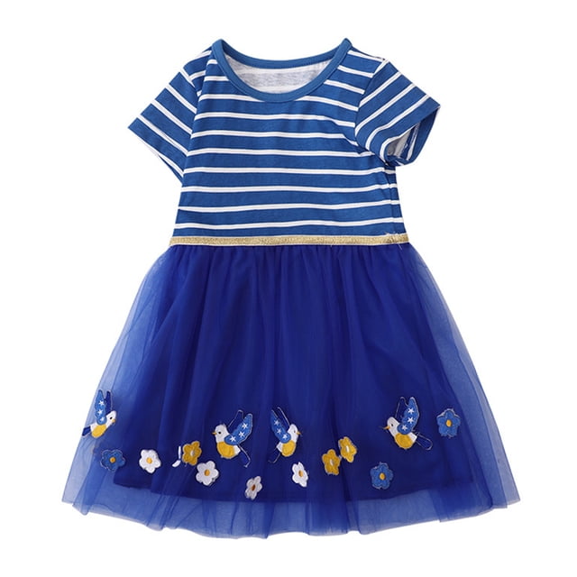 Qudderr Robe Princesse en Tulle Arc-en-Ciel pour Enfants 2-8 Ans Robe Imprimée pour Filles Robe d'Été en Maille pour Bébés Filles Jupe