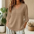 thumbnail image 3 of Boho Tops for Women 3/4 Sleeve Loose Casual V Neck Embroidered Shirt Lightweight Summer Blouses, 3 of 5