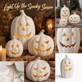 thumbnail image 3 of Fall Decor - 5.9" Halloween White Handmade Resin Pumpkin Jack O' Lantern Decorations, Vintage Autumn Farmhouse Pumpkin Table Decoration for Home Indoor Outdoor Front Porch Mantel, 3 of 12