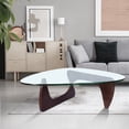thumbnail image 3 of Triangle 0.75" Thickened Tempered Glass Coffee Table, Modern Noguchi Coffee Table, Vintage Glass and Wood End Table, Accent Coffee Table with Solid Wood Base, for Living Room, Patio, Dark, 3 of 6