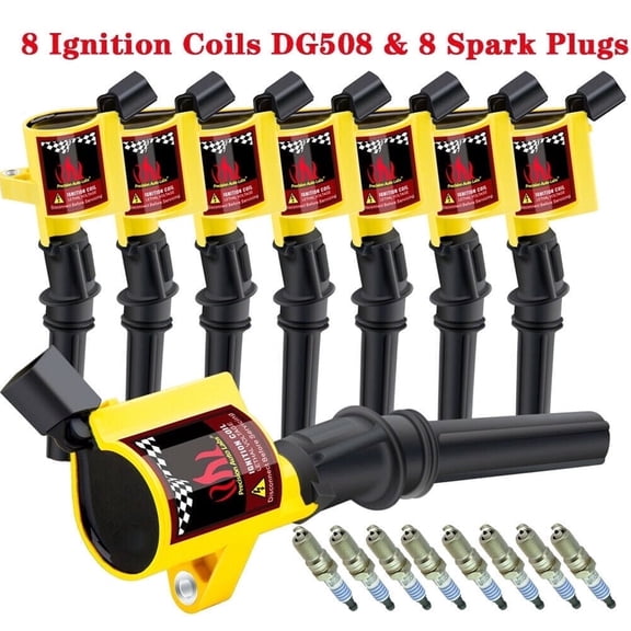 Set of 8 DG508 Ignition Coil and Spark Plugs Compatible with Ford Mercury Lincoln 4.6L 5.4L V8