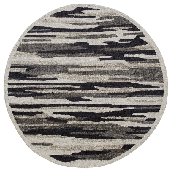 Harlow Hill Talia 4' Round Black/Gray Camouflage Wool Indoor Area Rug